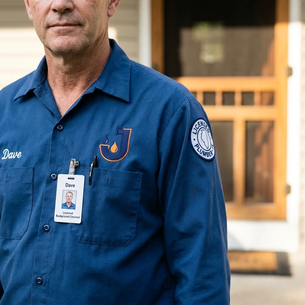 Licensed plumber showing ID badge in Hacienda Heights, CA
