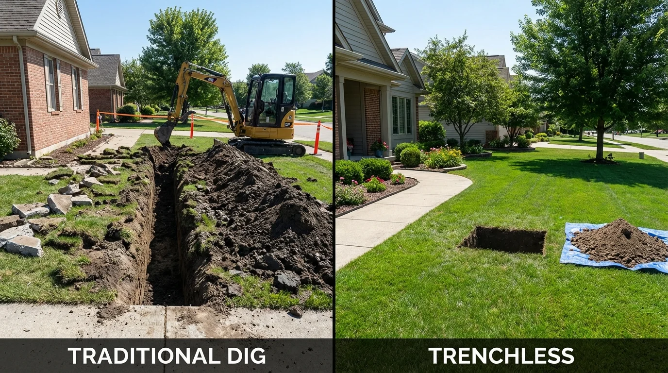 Trenchless sewer repair with minimal yard damage versus traditional excavation in Hacienda Heights, CA